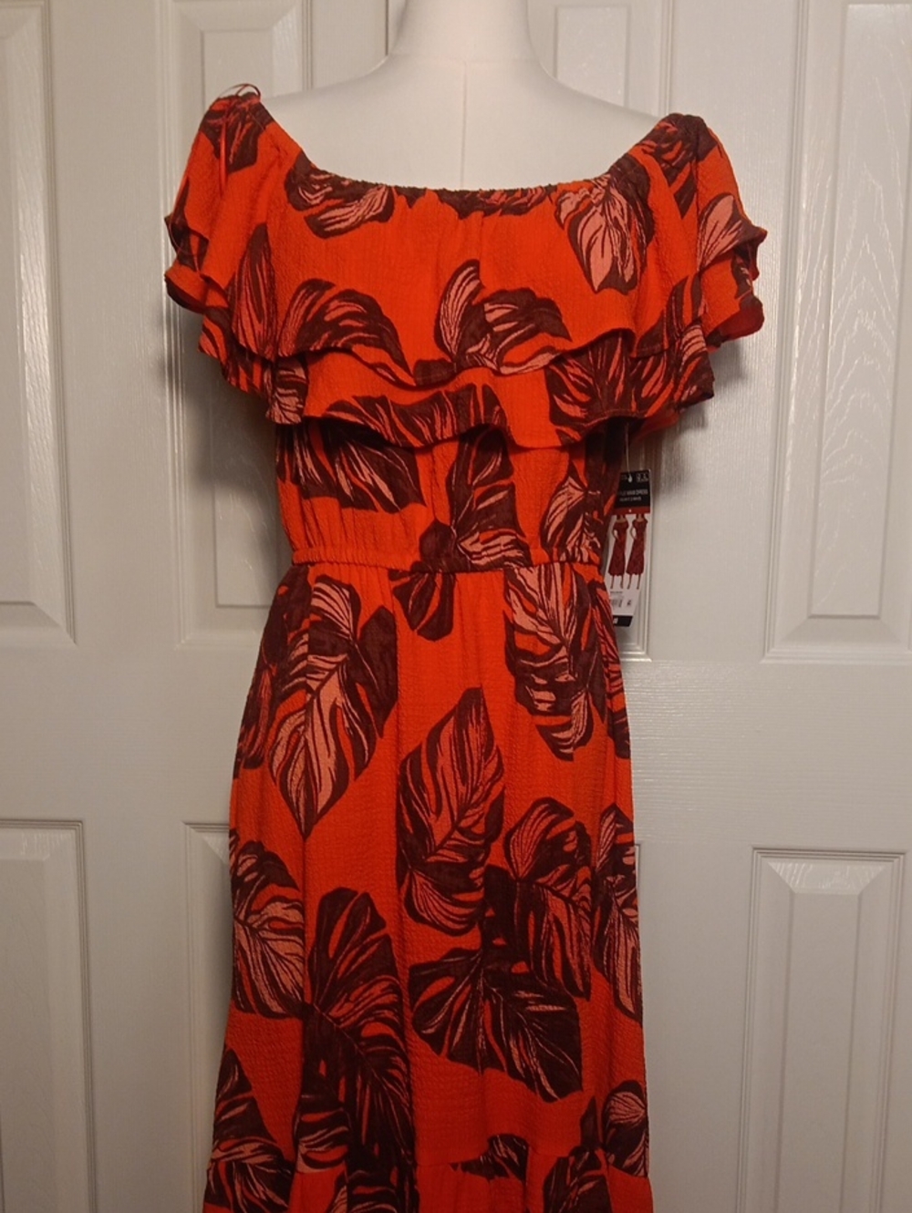 NWT! Sofia Jeans by Sofia Vergara Ruffle Convertible Maxi Dress Tropical Leaf - Picture 2 of 14